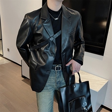 皮西装男秋冬加绒保暖ins网红休闲高级感PU皮西服外套XZ036-P130，男装西服套装，电商B267