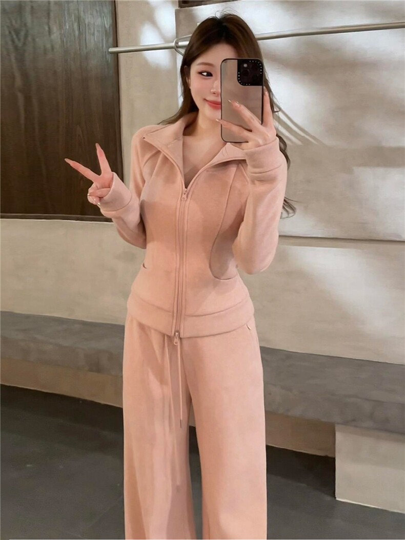 时尚减龄女春季气质休闲套装高级感穿搭立领开衫外套阔腿裤两件套,女装套装/套裙,江南