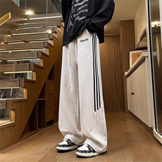 休闲裤男秋季新款潮牌条纹直筒阔腿裤美式垂感百搭长裤X218-P45，男装休闲裤，星座208-5
