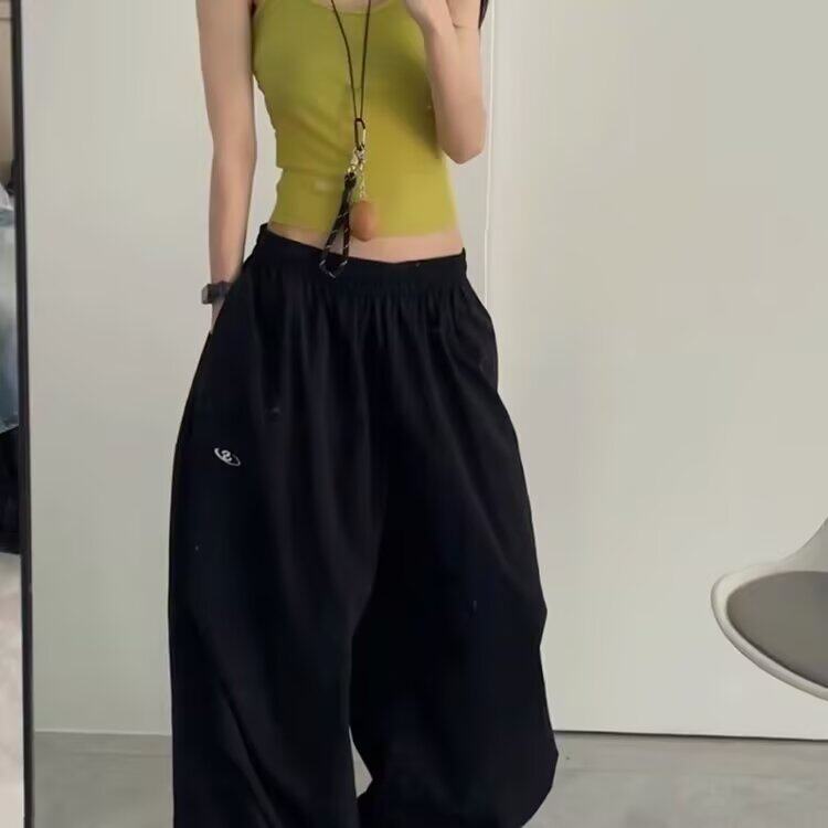 夏季速干纯色降落伞工装裤松紧腰抽绳宽松皱褶美式工装长裤，男装工装外套，星座1210-1