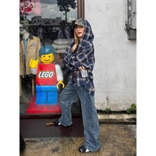 美式复古连帽蓝色格子衬衫男春夏长袖设计感痞帅衬衣外套CC83，男装衬衫，星座208-5