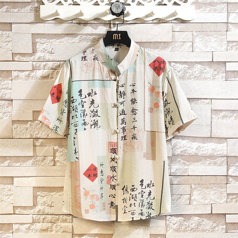 风新款夏季薄款衬衣男士潮新中式唐装盘扣衬衫汉服7003P40图片
