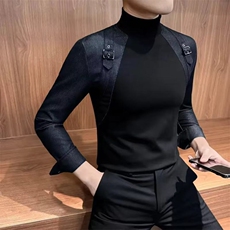 大数据现货加绒保暖打底衫精品轻奢原版欧货牛仔拼接男上衣，男装T恤，星座1602（原101B）