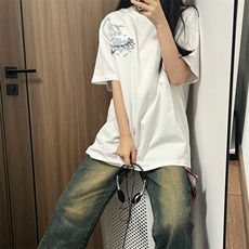 万针全刺绣解构设计260克重磅双纱纯棉高品质美式高街短袖T恤特35，男装T恤，电商A486