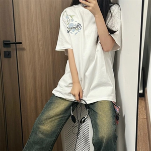 万针全刺绣解构设计260克重磅双纱纯棉高品质美式高街短袖T恤特35
