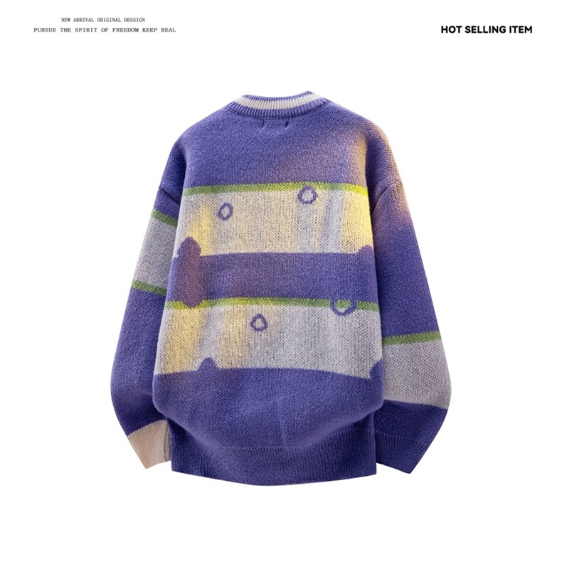 M8161/P65冬季美式时尚撞色条纹圆领?袖毛衣宽松休闲男女bf,男装针织衫/毛衣,电商A141