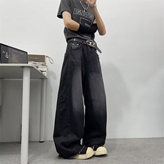 wassuphappy水洗复古渐变牛仔裤男春秋季美式高街潮牌休闲弯刀裤，男装牛仔裤，星座412-3