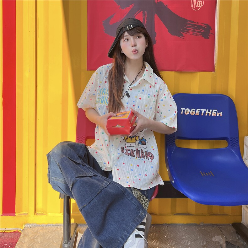 2025夏季潮牌卡通印花短袖衬衫男女宽松情侣休闲百搭半袖衬衣,男装衬衫,星座1210-1