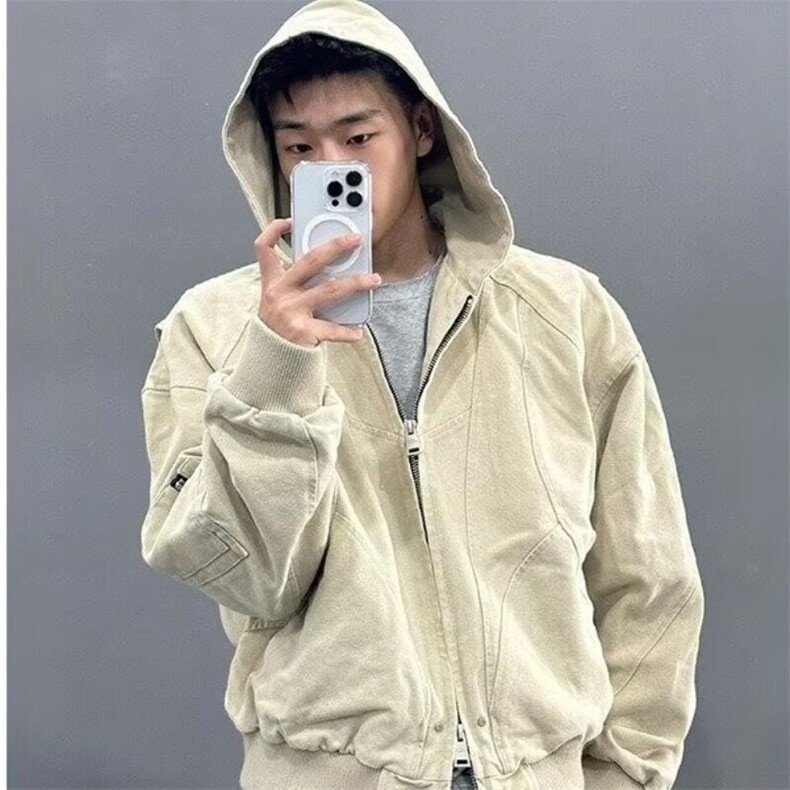 美式座山雕连帽夹克棉服男女冬季加绒加厚短款工装外套,男装夹克,星座506A