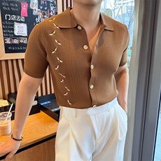盗图小蜜蜂刺绣针织冰丝短袖开衫体恤翻领POLO衫PL134/P58，男装Polo衫，电商A243