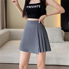 纯欲学院风百褶裙腰带高腰防走光A字半身裙百搭迷你裙短裙，女装半身裙，梦白服饰厂