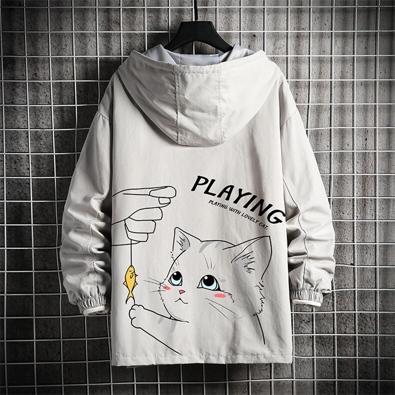 JK41129-P85纯棉连帽夹克男士大码工装夹克男外套男 网格挂拍图片