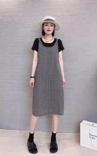 棉麻假两件套连衣裙，女装连衣裙，依伊贝诺