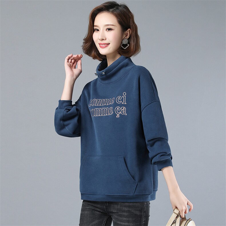 2021年秋季新款加绒加厚卫衣女宽松显瘦立领上衣服女打底衫,女装卫衣/绒衫,简韵佳