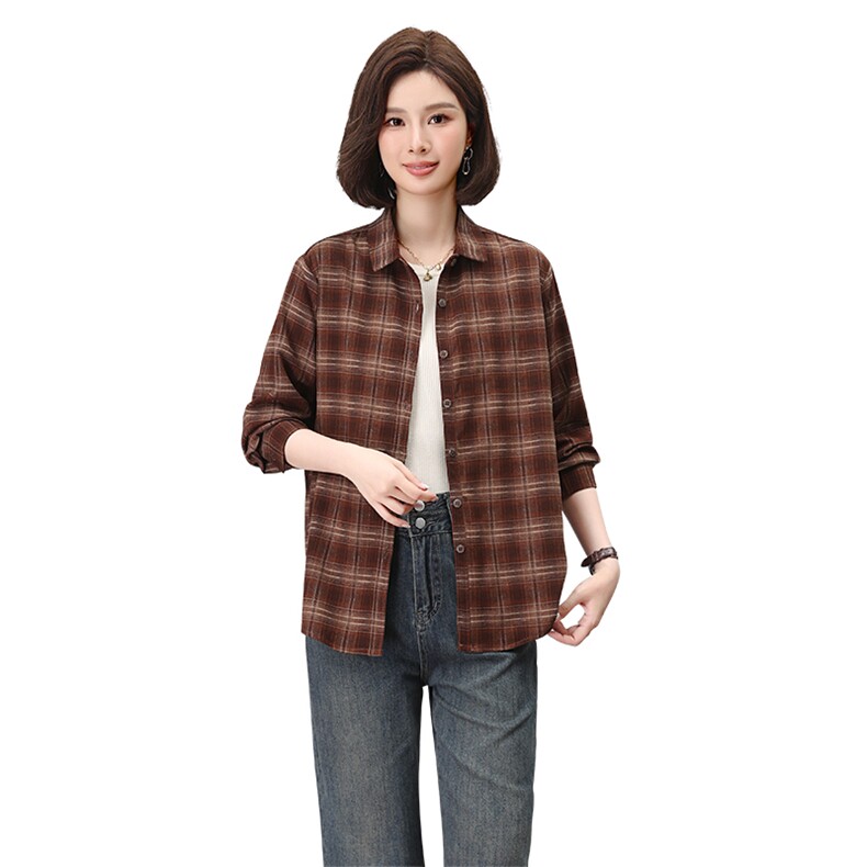 时尚格子加厚衬衫女长袖上衣宽松显瘦衬衣,女装衬衫,3200格调