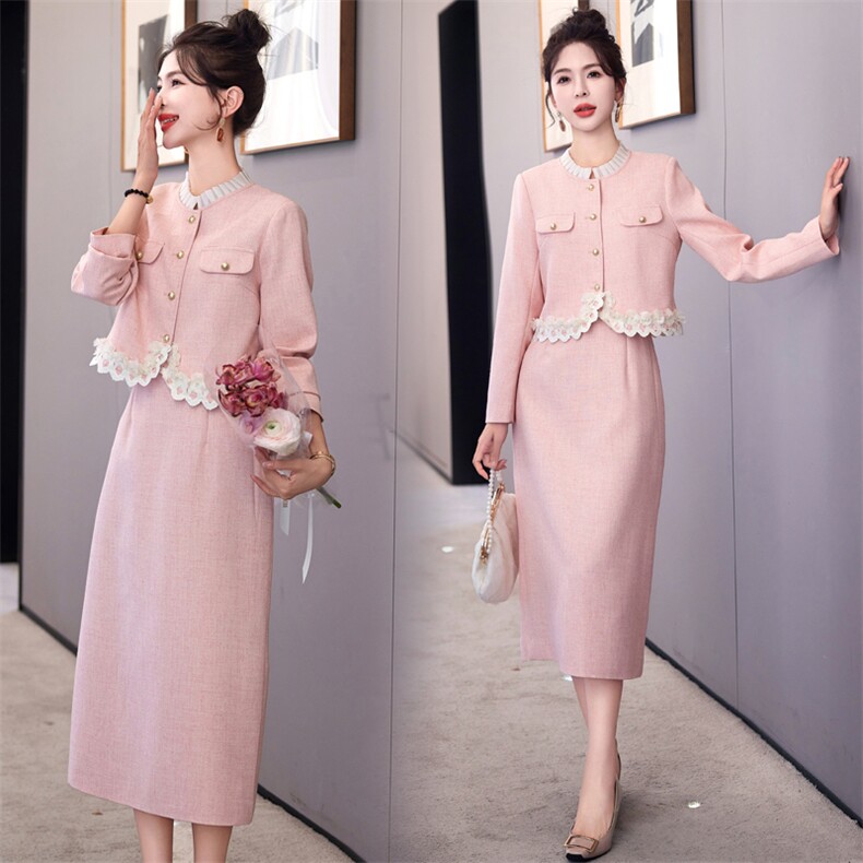 小香风长裙春秋新款高级感气质名媛漂亮小洋装职业装显瘦花边，女装连衣裙，难舍钰依