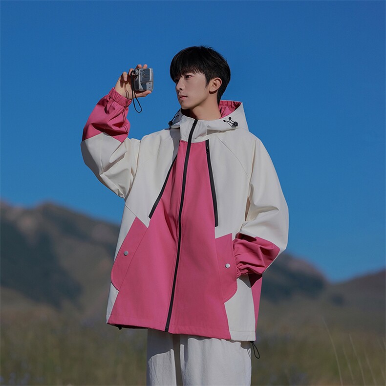 JK7831-P752025秋季新款拼色冲锋衣连帽防水宽松夹克外套,男装夹克,星座109-1