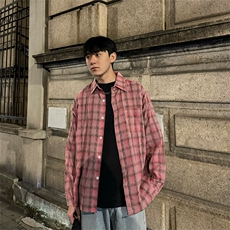 有货（自家图）美式休闲潮牌格子衬衫男慵懒风外套-CS003批45控58，男装衬衫，星座218-5