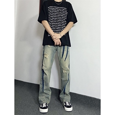 B221美式ins高街小众个性男女破洞牛仔裤LK23001-P65控88，男装牛仔裤，电商B221