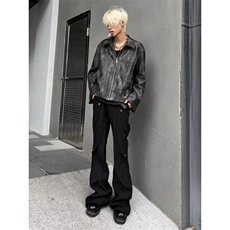 美式解构小众设计高级感微喇叭西裤男高街修身重磅垂感休闲裤长裤，男装休闲裤，星座506A