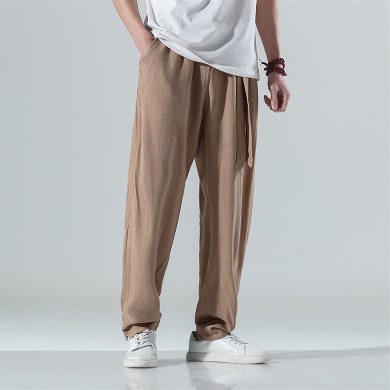 大码风小脚纯色萝卜裤亚麻裤棉麻裤男麻裤K25，男装休闲裤，星座225-6