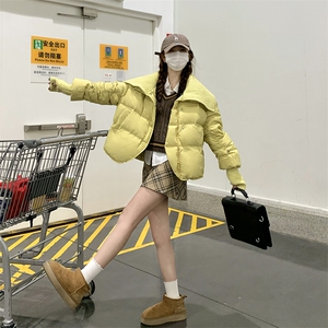 短款羽绒服女2025冬季韩系超好看连帽面包服白鸭绒厚外套图片