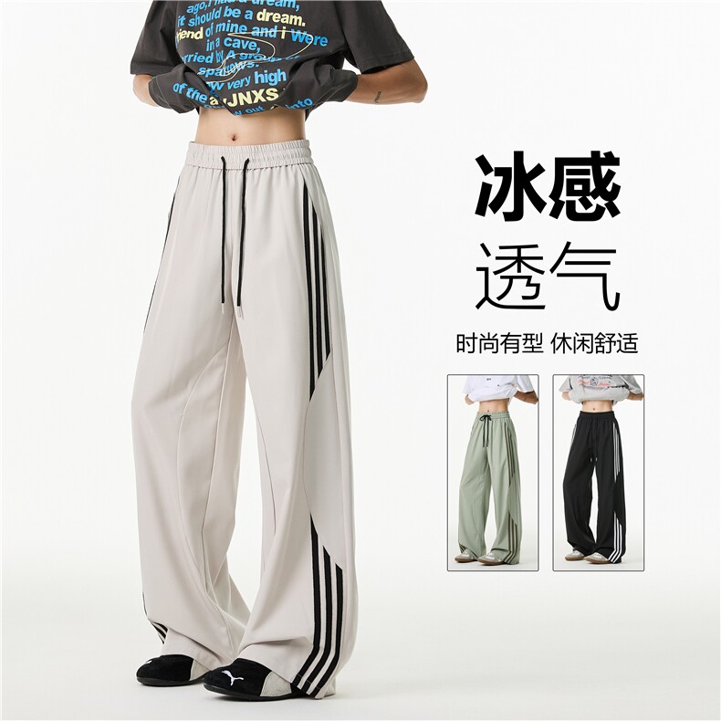 抖音品质潮流三条杠美式运动宽松冰丝裤B315-K25662-特p35控68图片
