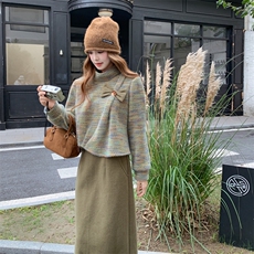 现货手法小香风两件套时尚洋气女装套装加绒加厚保暖轻奢高级感，女装套装/套裙，网红馆