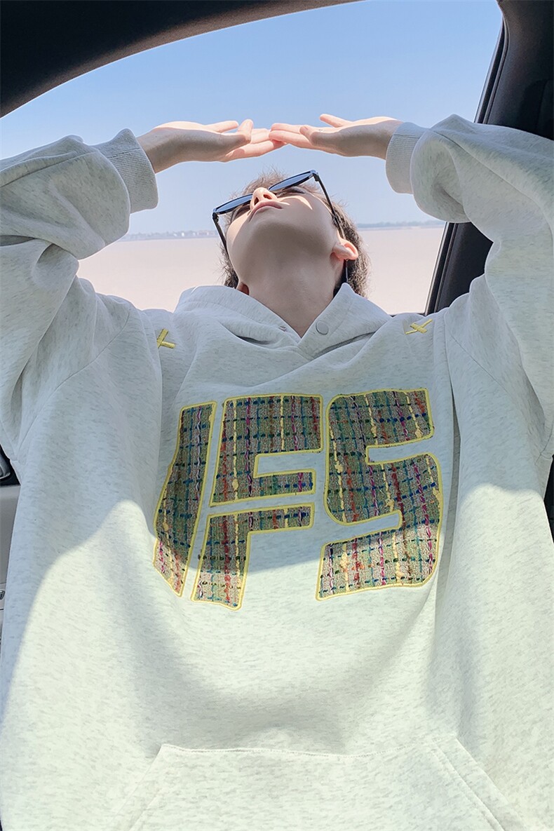 重磅贴布刺绣卫衣大码春秋连帽衫硬挺外套美式休闲上衣WY9108/P65,女装短外套,电商B238
