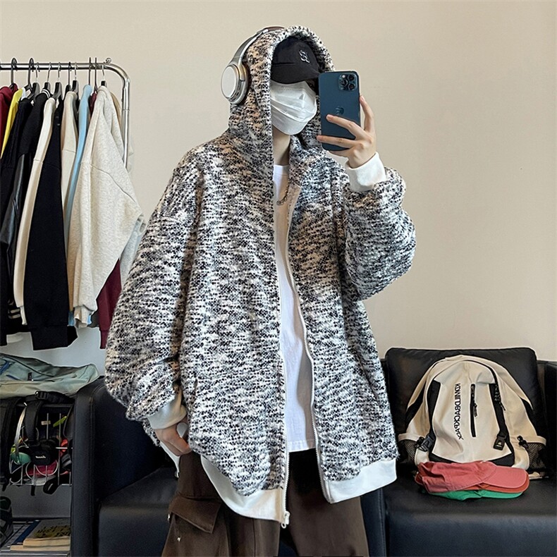 秋装oversize潮牌男女同款连帽开衫卫衣新款针织衣外套HY629P75图片