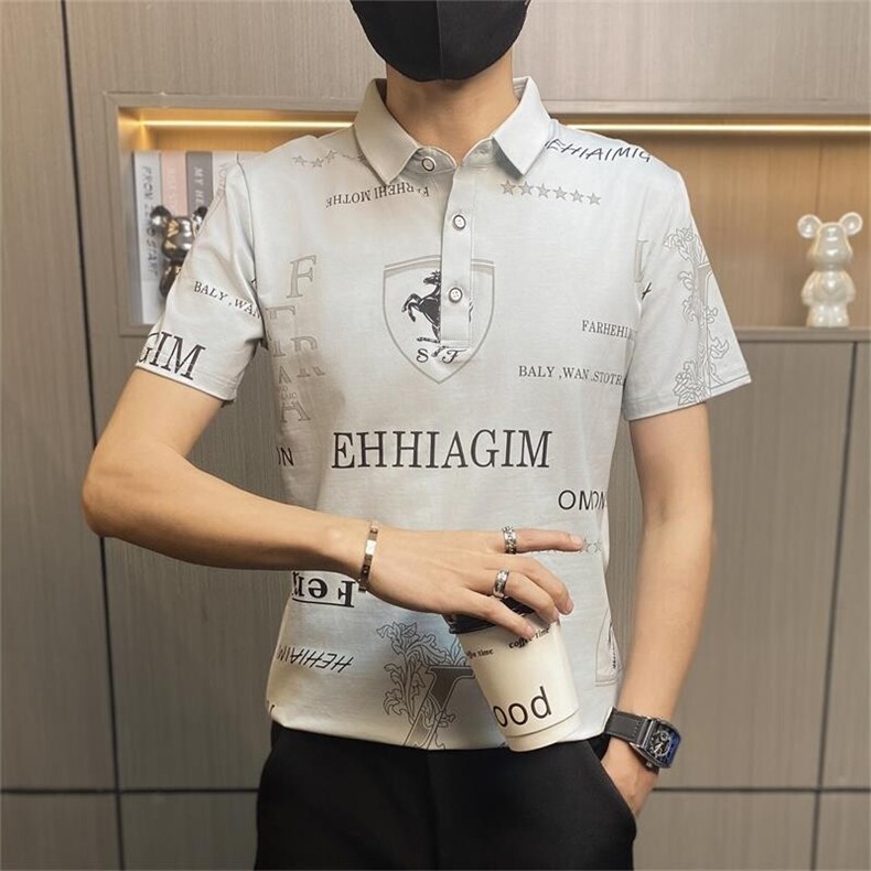 PL012-特P35社会小伙polo衫男士休闲翻领短袖T恤青年印花夏装，男装Polo衫，电商D310B