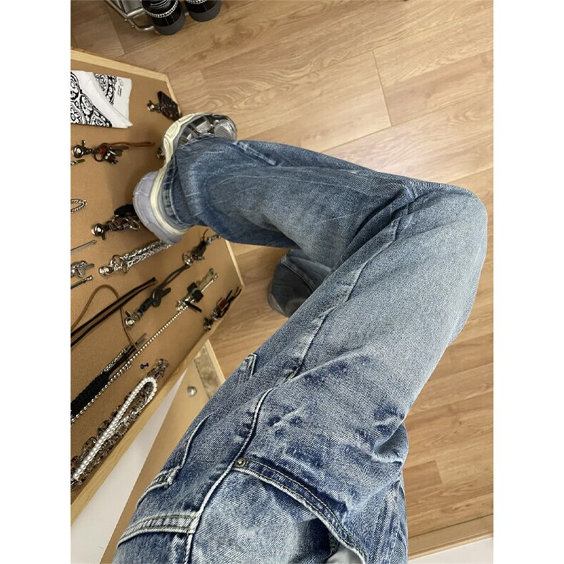 K7053EE-特P48闪电纹微喇牛仔裤男款美式高街复古水洗直筒长裤子,男装牛仔裤,星座1007（原301D）