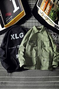 2021春秋季新日系网格风大码潮男印花翻领工装夹克外套J965-P85图片