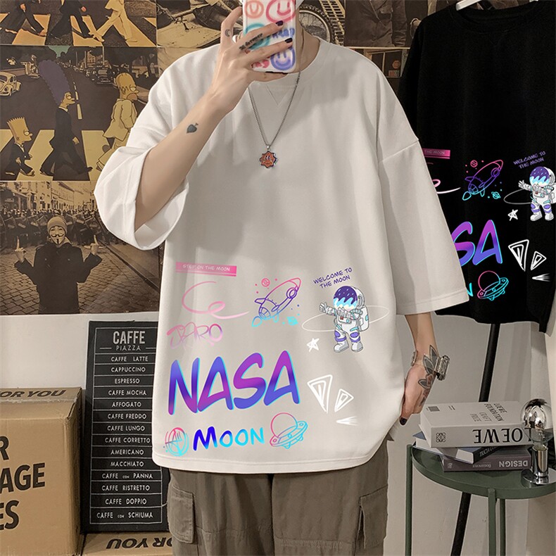 Q11186-P30NASA联名同款春夏季七分袖t恤男大码五分袖男短袖中袖图片