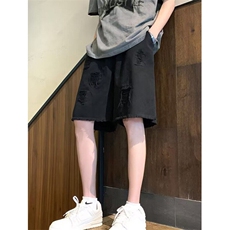 毛边破洞牛仔短裤男款夏季乞丐风篮球五分裤宽松直筒中裤KTG42，男装牛仔裤，星座1116A（原606A-3）