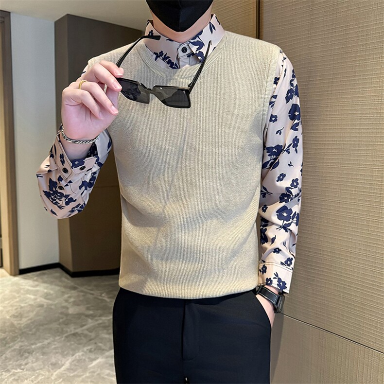 店主风小伙秋冬男士针织毛衣假二件打底衫301A-1/M86/P75图片