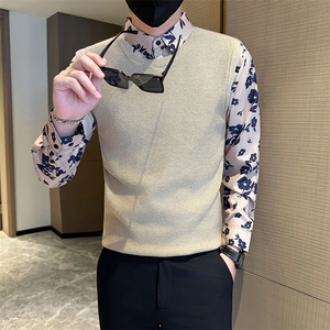店主风小伙秋冬男士针织毛衣假二件打底衫301A-1/M86/P75图片
