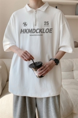图案已注册夏季潮牌字母印花半拉链短袖T恤男宽松POLO衫P013/P45，男装T恤，电商B209