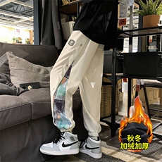 加绒加厚港风冬新款侧开叉排扣束脚运动休闲裤2110-2-P65控80，男装休闲裤，星座914-3