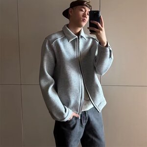 春季简约纯色立领开衫卫衣男女宽松廓形短款棒球服外套