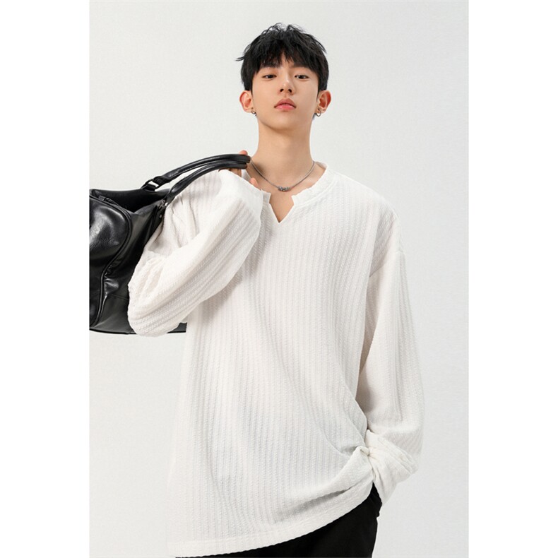 2026春季新款港风无影墙大码V领长袖T恤M-5XHT25743-特P14，男装T恤，电商A022