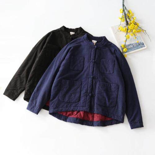 棉麻夹棉盘扣棉衣，女装棉衣/棉服，蓝院