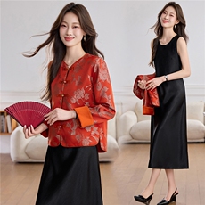 现货人丝醋酸裙子两件套可单件短外套2026年春季女时尚潮流通勤，女装短外套，木橙西子