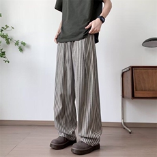 美式松弛感竖条纹休闲裤男女夏季慵懒风垂感直筒裤弯刀阔腿拖地裤，男装休闲裤，星座715-4