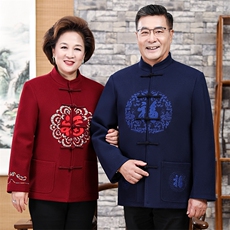 高品质加绒情侣装唐装羊毛呢外套中老年生日过寿婚礼服爷爷奶奶装，男装民族服装，钱塘723