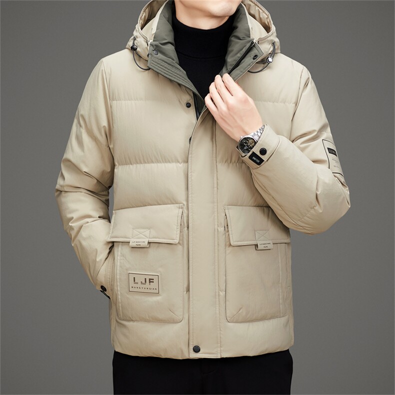 新款工装羽绒服外套男款冬季加厚可脱卸帽潮流时尚休闲羽绒服大衣,男装羽绒服,钱塘723