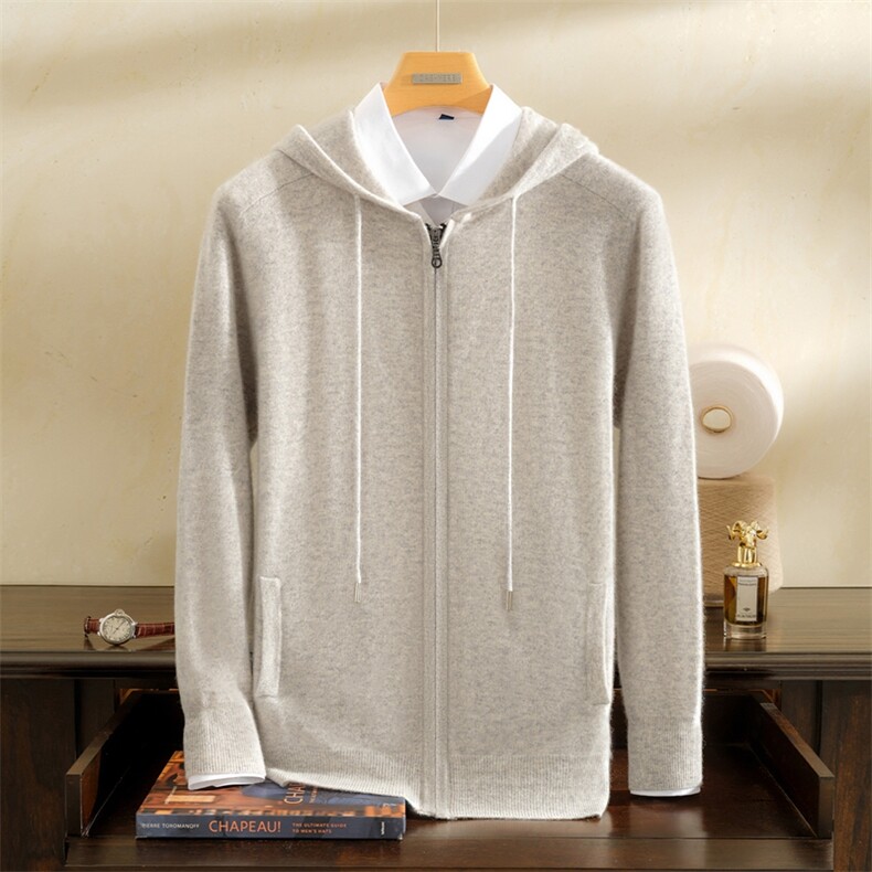 2025年秋季长袖长袖青春流行经典平面开衫帽衫，男装羊绒开衫，雪贝坊一店