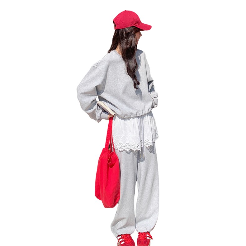 新款现货主推裤子花边屁帘拼接时尚卫衣套装2506-P160-K238,女装套装/套裙,2C129