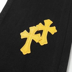 欧美高街vibe风裤子黑黄十字架炸街微喇叭牛仔裤男NL977图片