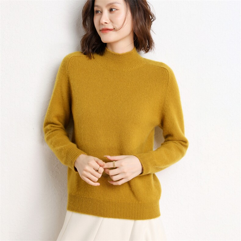 2024秋冬新款羊绒女士7针马鞍肩半高领35%羊绒衫,女装羊绒衫,纳丰羊绒